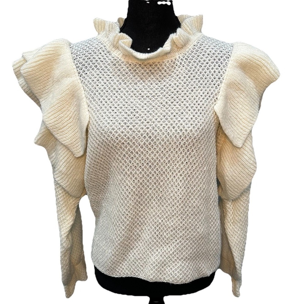 Shein Ruffle Turtleneck Sweater Womens Size Large Ivory Ruffle Long Sleeve NWOT